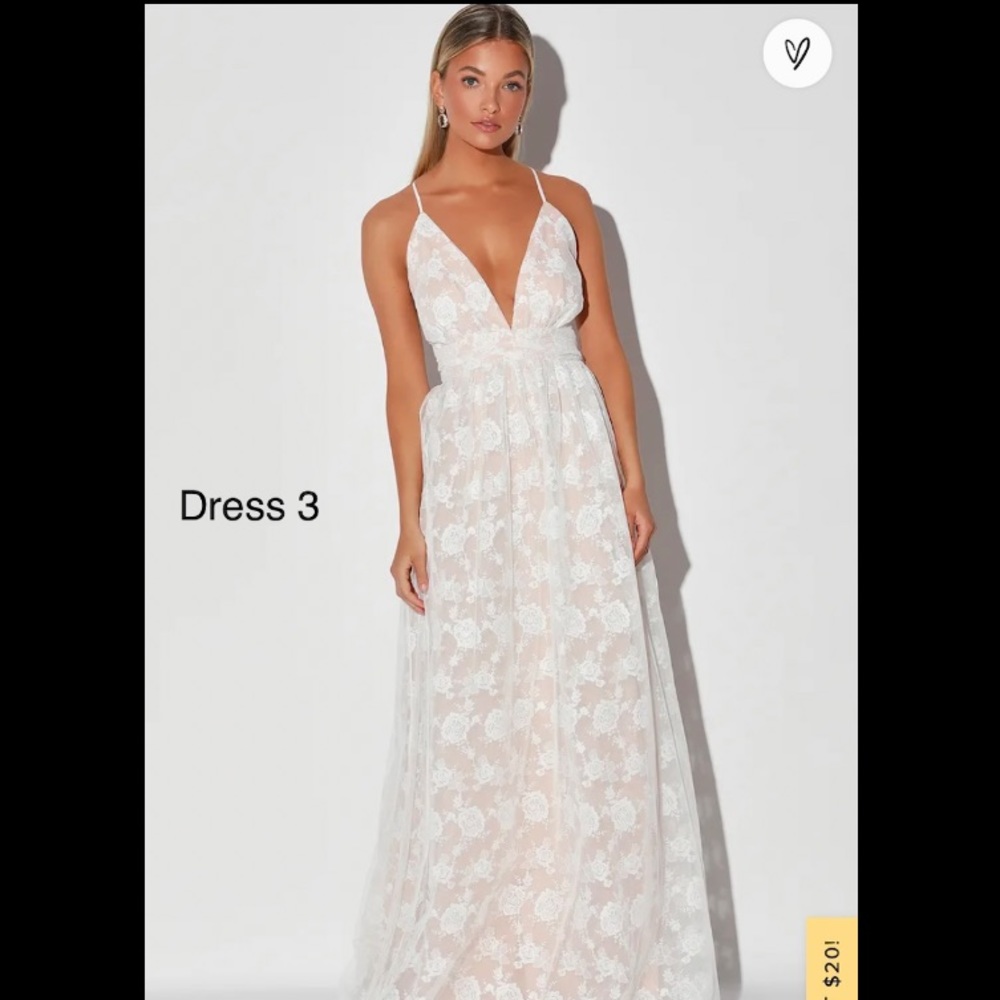 Lulu’s NWT Lace Wedding Dress Gown Rehearsal Size Medium Floor Length Maxi